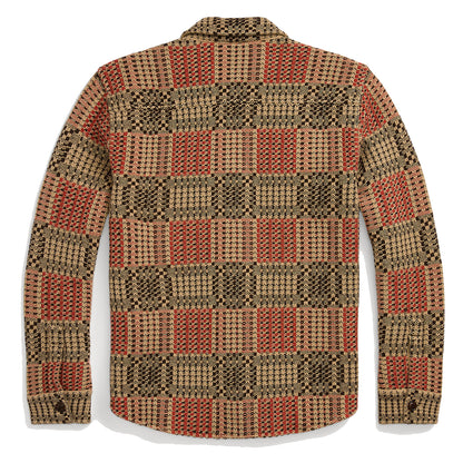 RRL by Ralph Lauren Wool Jacquard Overshirt Jumper Red/Black/Tan - The Sporting Lodge