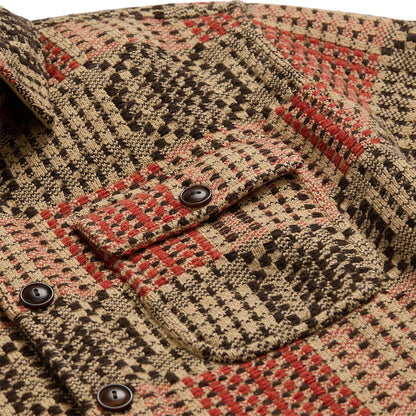 RRL by Ralph Lauren Wool Jacquard Overshirt Jumper Red/Black/Tan - The Sporting Lodge