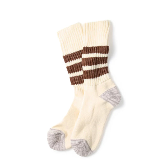 RoToTo Coarse Ribbed Oldschool Crew Socks Brown