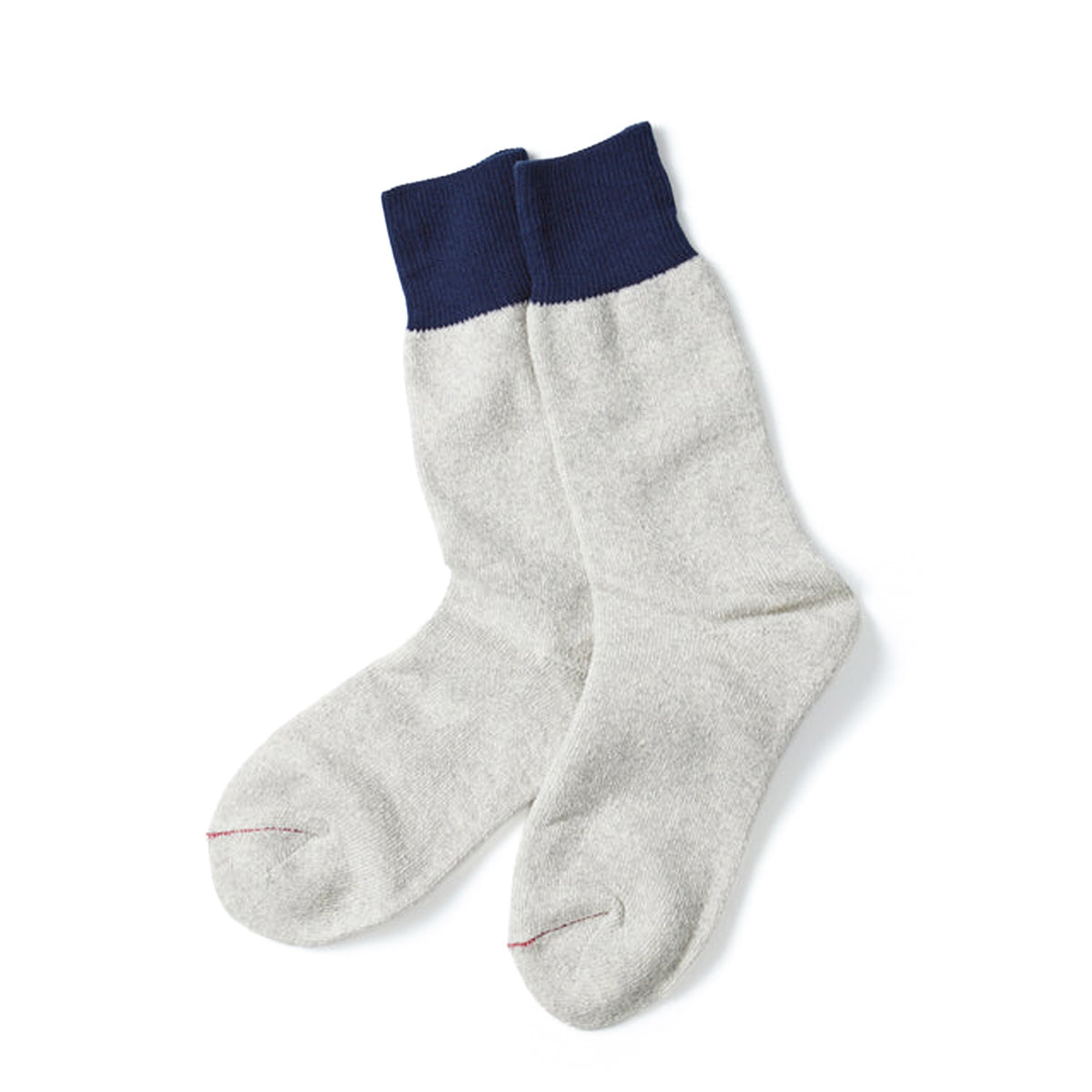 RoToTo Double Face Crew Socks Silk & Cotton Navy / Light Gray