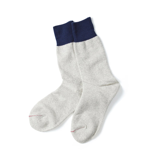 RoToTo Double Face Crew Socks Silk & Cotton Navy / Light Gray