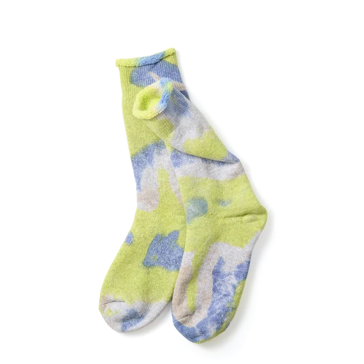 RoToTo Tie Dye Pile Socks Lime / Blue