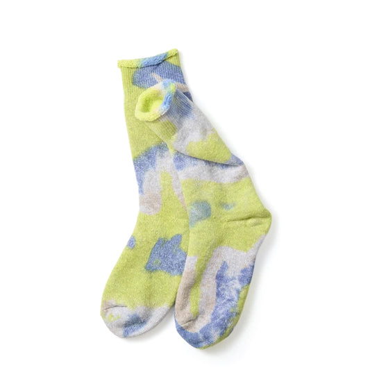 RoToTo Tie Dye Pile Socks Lime / Blue