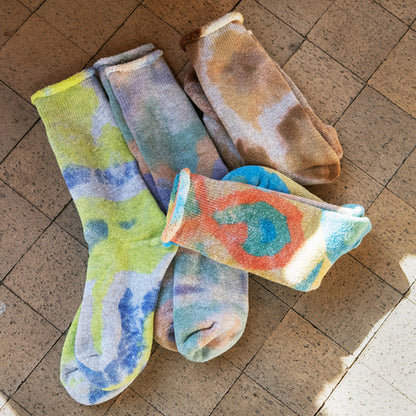 RoToTo Tie Dye Pile Socks Orange / Light Blue / Light Yellow