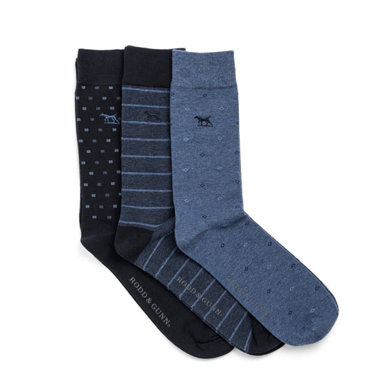 Rodd and Gunn Seacliff Multi Sock 3 Pack Blue Multi - The Sporting Lodge