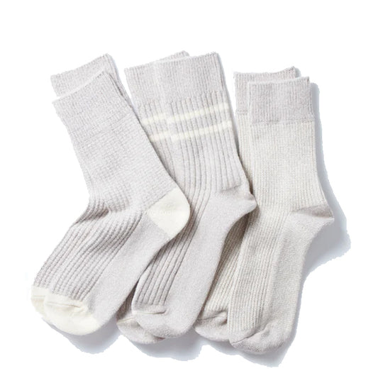 Rototo Recycle Cotton / Wool Daily 3 Pack Socks Gray / Off White - The Sporting Lodge