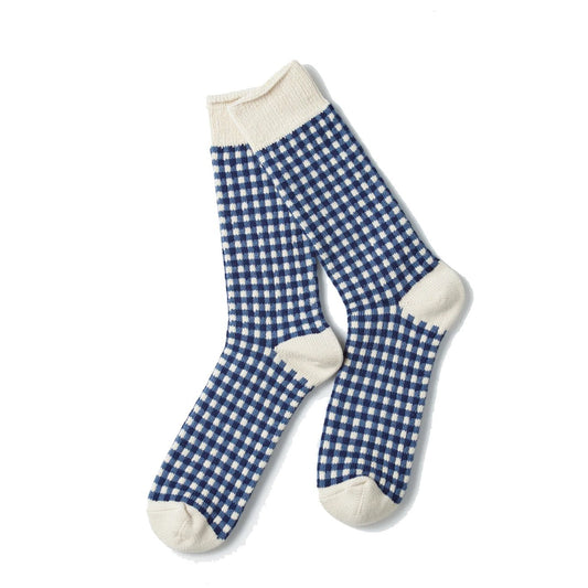 Rototo Jacquard Knit Gingham Sock Navy - The Sporting Lodge