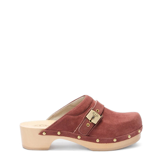 Scholl Pescura Clog 50 Wood Sandals Brick Red - The Sporting Lodge