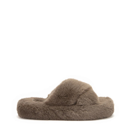 Scholl Womens Fluffy Cross Slippers Ash Grey