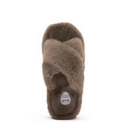 Scholl Womens Fluffy Cross Slippers Ash Grey