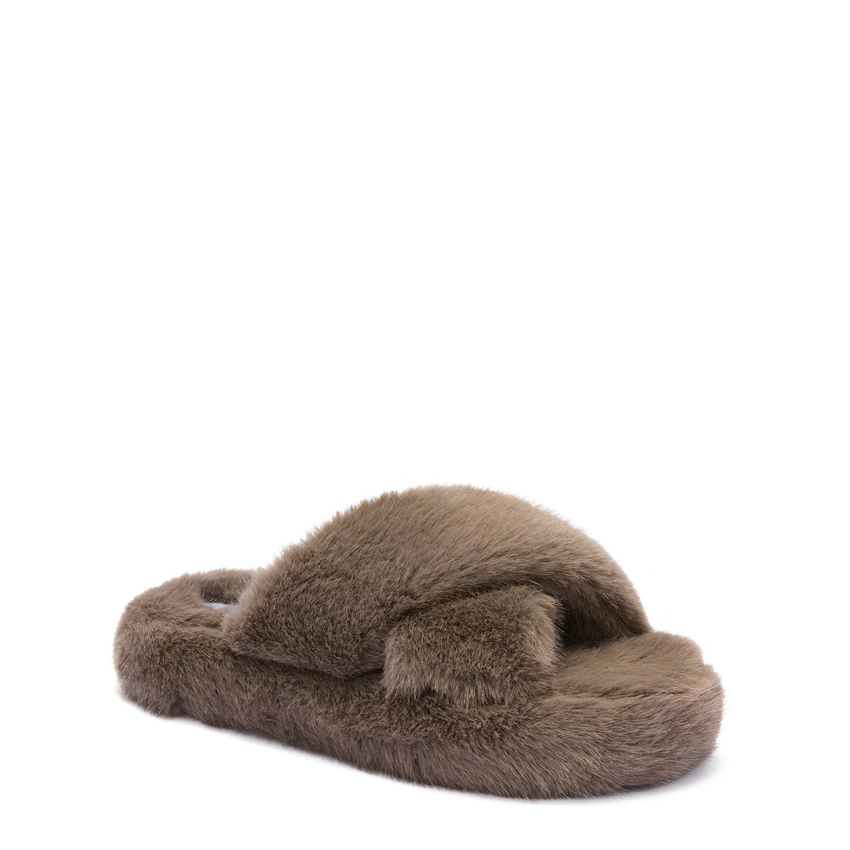 Scholl Womens Fluffy Cross Slippers Ash Grey