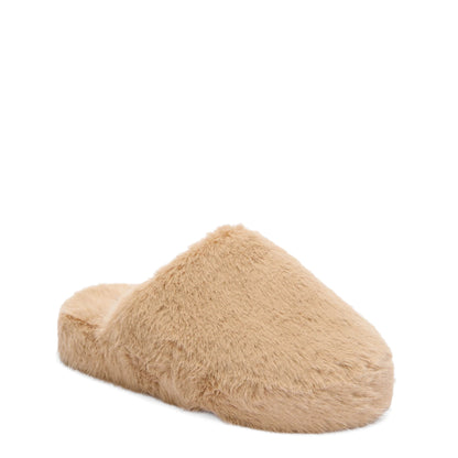 Scholl Womens Fluffy Mule Slippers Dark Beige