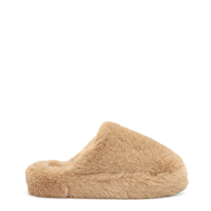 Scholl Womens Fluffy Mule Slippers Dark Beige
