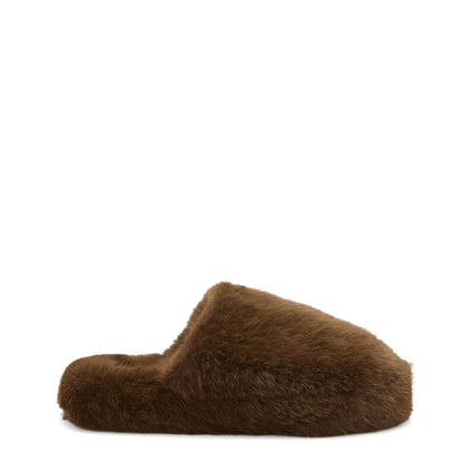 Scholl Womens Fluffy Mule Slippers Dark Brown