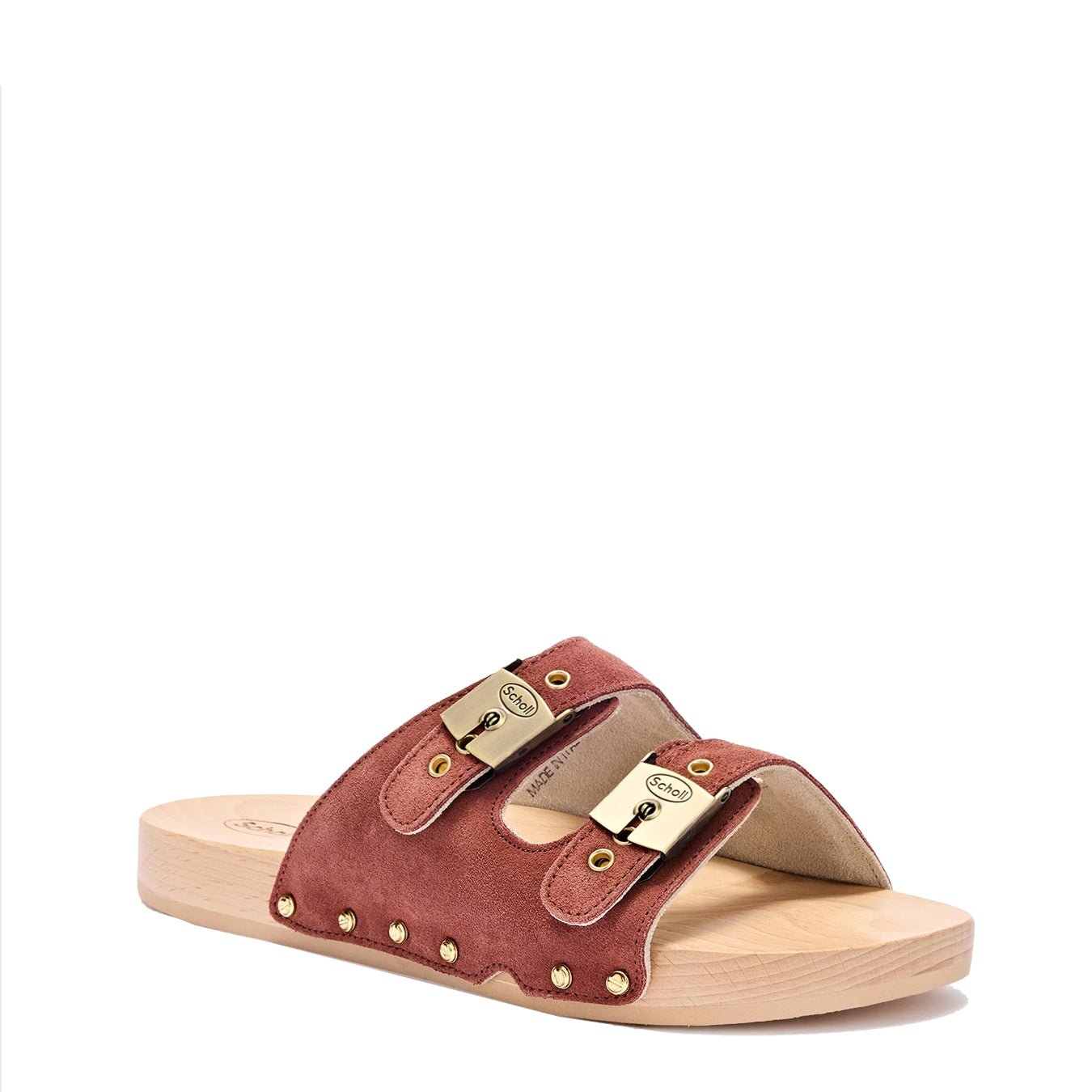 Scholl Womens Pescura Flat Flex 2 Straps Wood Sandals Brick Red - The Sporting Lodge
