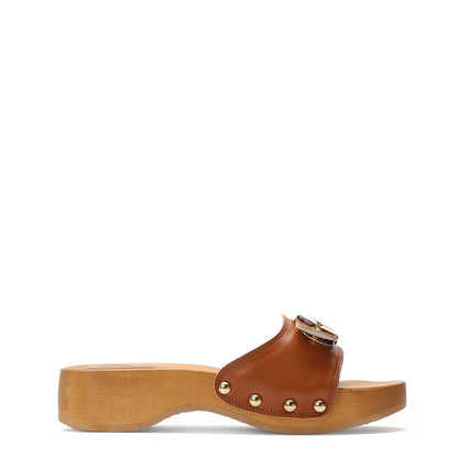 Scholl Womens Pescura Heel Wood Sandals Cognac