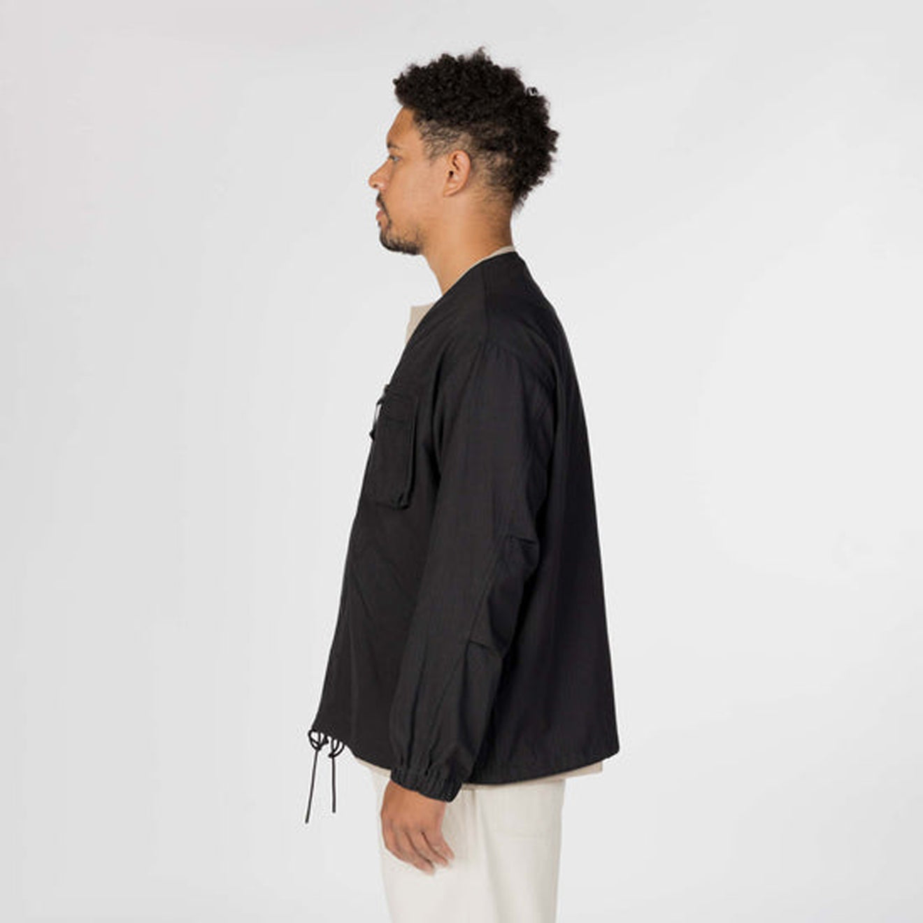 Snow Peak TAKIBI Herringbone Collarless Jacket Black - The Sporting Lodge