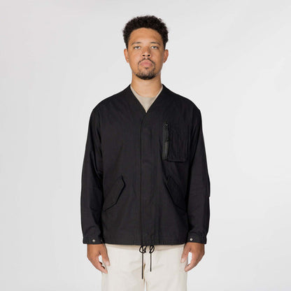 Snow Peak TAKIBI Herringbone Collarless Jacket Black - The Sporting Lodge