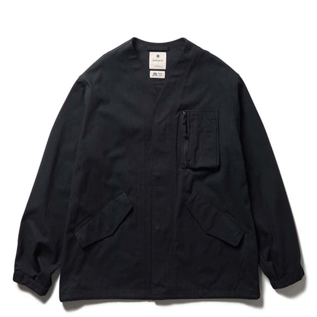 Snow Peak TAKIBI Herringbone Collarless Jacket Black - The Sporting Lodge