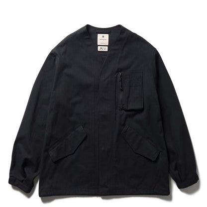 Snow Peak TAKIBI Herringbone Collarless Jacket Black - The Sporting Lodge