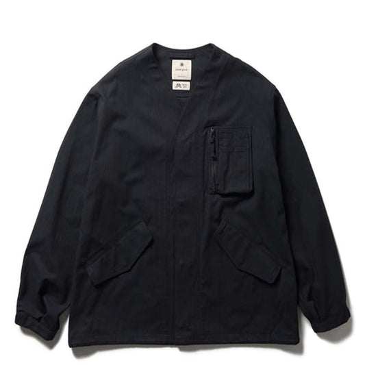 Snow Peak TAKIBI Herringbone Collarless Jacket Black - The Sporting Lodge