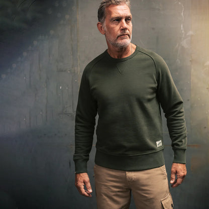 &Sons Finch Saddle Sleeve Sweat Forest Green