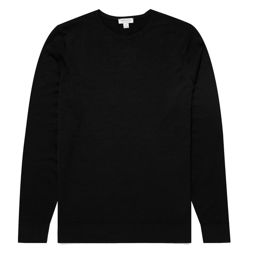 Sunspel Extra-Fine Merino Crew Neck Knit Black - The Sporting Lodge