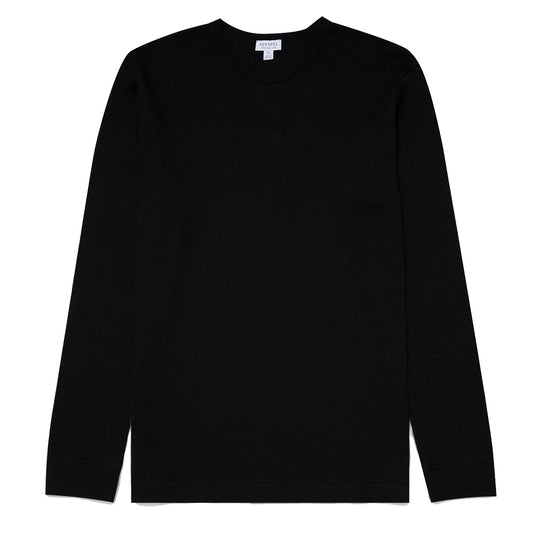 Sunspel Long Sleeve Waffle T-shirt Black - The Sporting Lodge