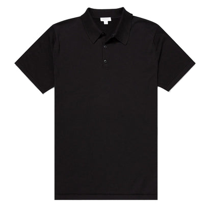Sunspel Sea Island Cotton Polo Shirt Black - The Sporting Lodge