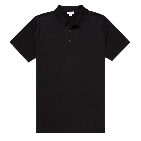 Sunspel Sea Island Cotton Polo Shirt Black - The Sporting Lodge