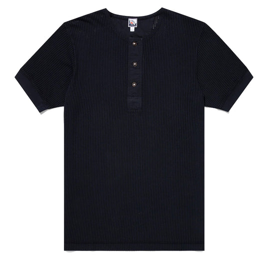 Sunspel x Nigel Cabourn Mesh Henley T-Shirt Navy - The Sporting Lodge