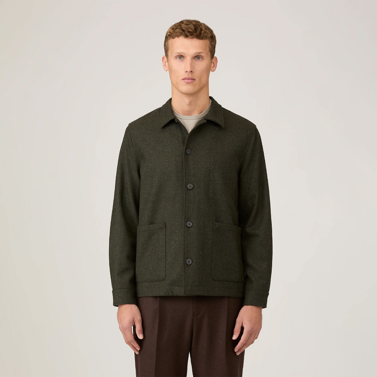 Sunspel British Wool Twin Pocket Jacket Drill Green