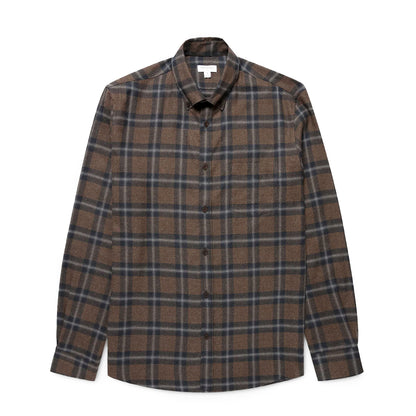 Sunspel Brushed Cotton Flannel Check Shirt Bark Check - The Sporting Lodge