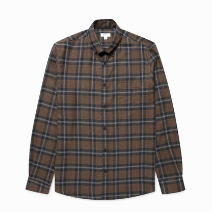 Sunspel Brushed Cotton Flannel Check Shirt Bark Check