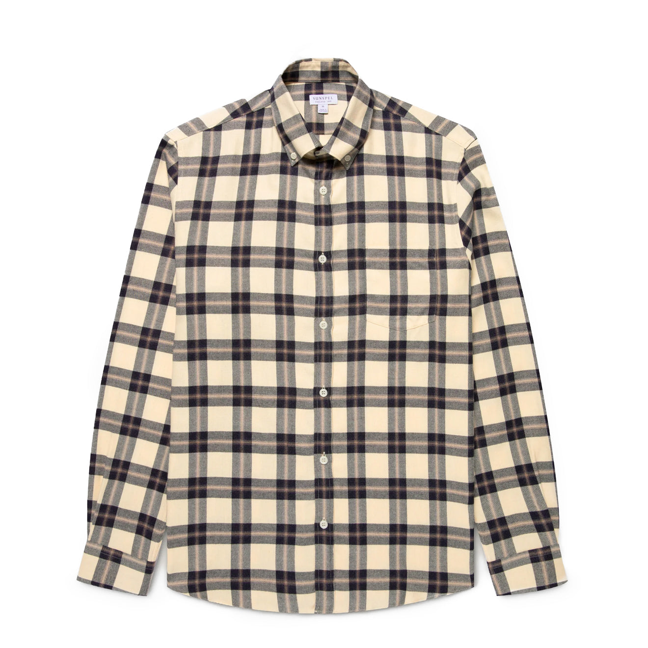 Sunspel Brushed Cotton Flannel Check Shirt Ecru / Truffle Check - The Sporting Lodge