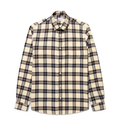 Sunspel Brushed Cotton Flannel Check Shirt Ecru / Truffle Check - The Sporting Lodge