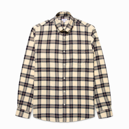 Sunspel Brushed Cotton Flannel Check Shirt Ecru / Truffle Check