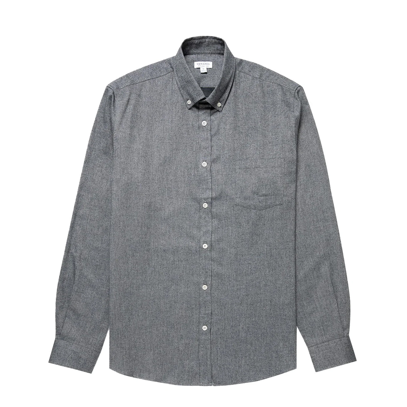 Sunspel Brushed Cotton Flannel Shirt Mid Grey Melange - The Sporting Lodge