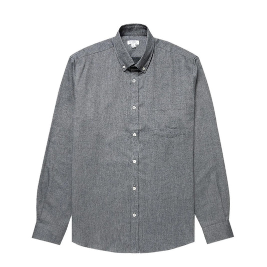 Sunspel Brushed Cotton Flannel Shirt Mid Grey Melange - The Sporting Lodge