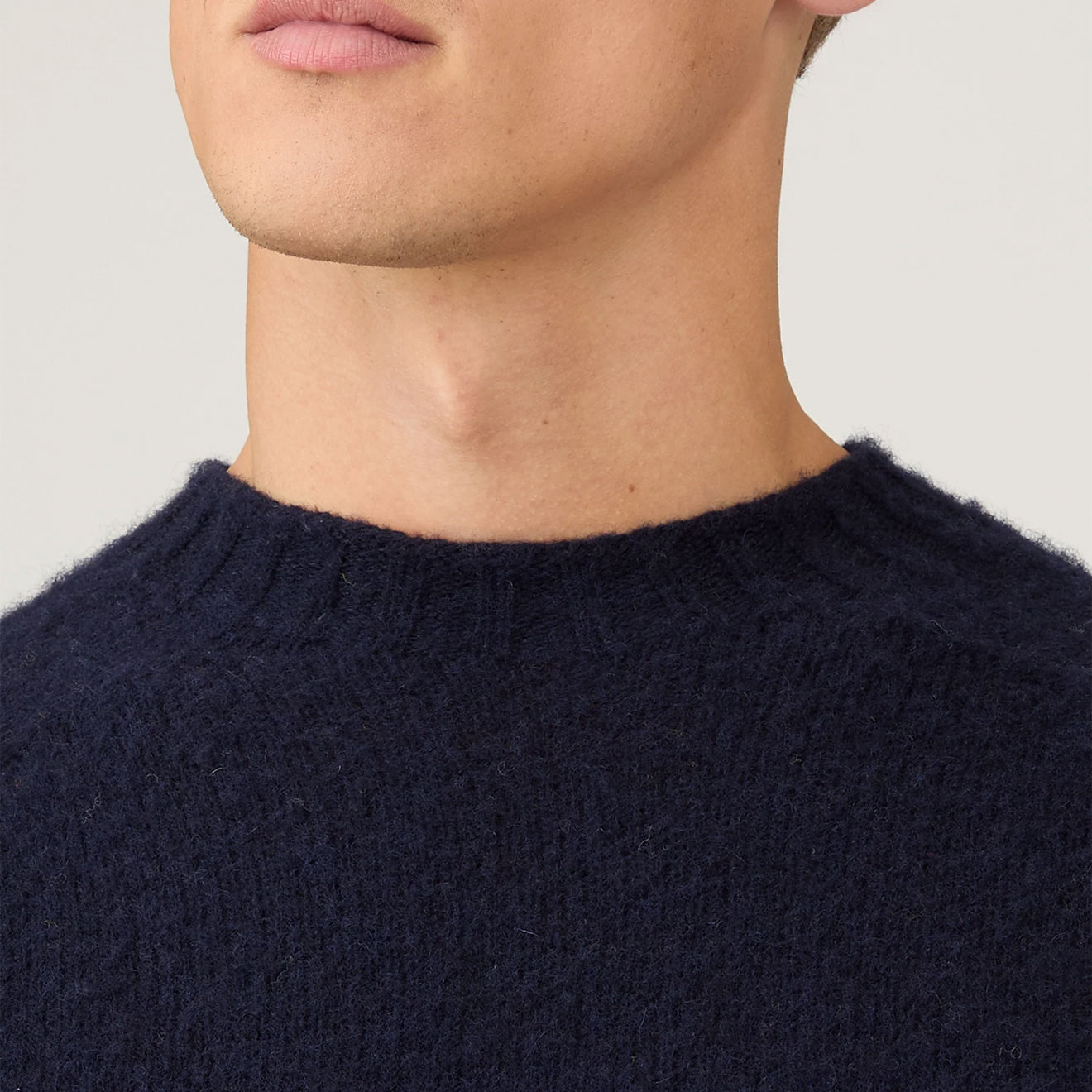 Sunspel Brushed Shetland Crew Neck Navy - The Sporting Lodge
