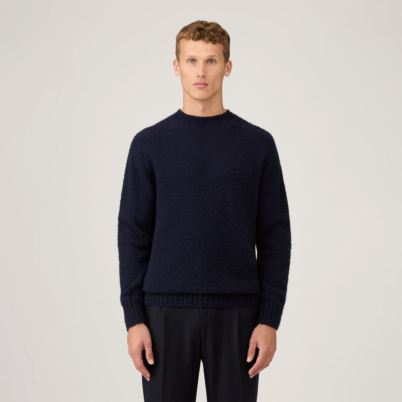 Sunspel Brushed Shetland Crew Neck Navy - The Sporting Lodge