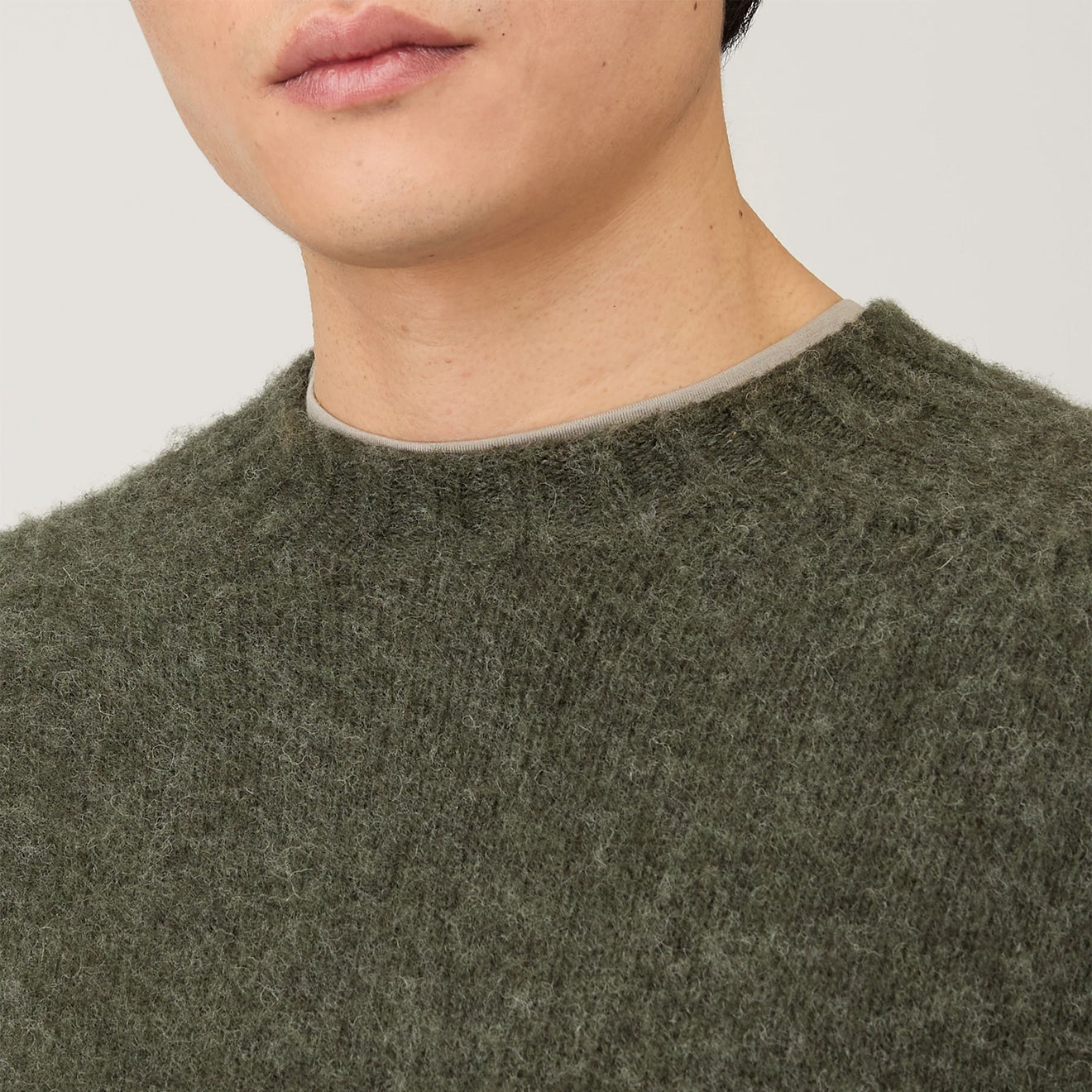 Sunspel Brushed Shetland Crew Neck Sea Moss - The Sporting Lodge