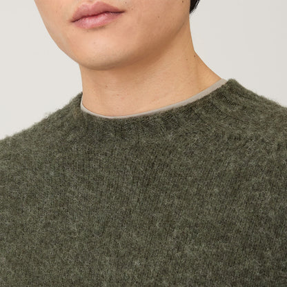 Sunspel Brushed Shetland Crew Neck Sea Moss - The Sporting Lodge