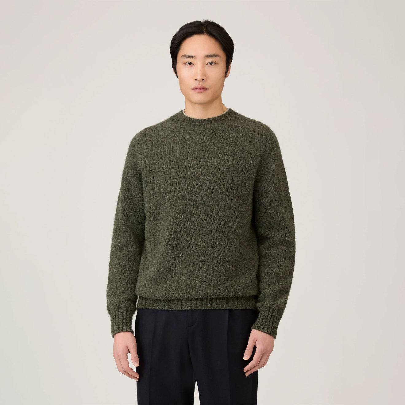 Sunspel Brushed Shetland Crew Neck Sea Moss - The Sporting Lodge