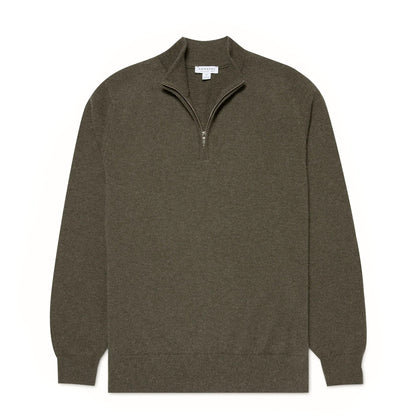 Sunspel Cashmere Half Zip Khaki