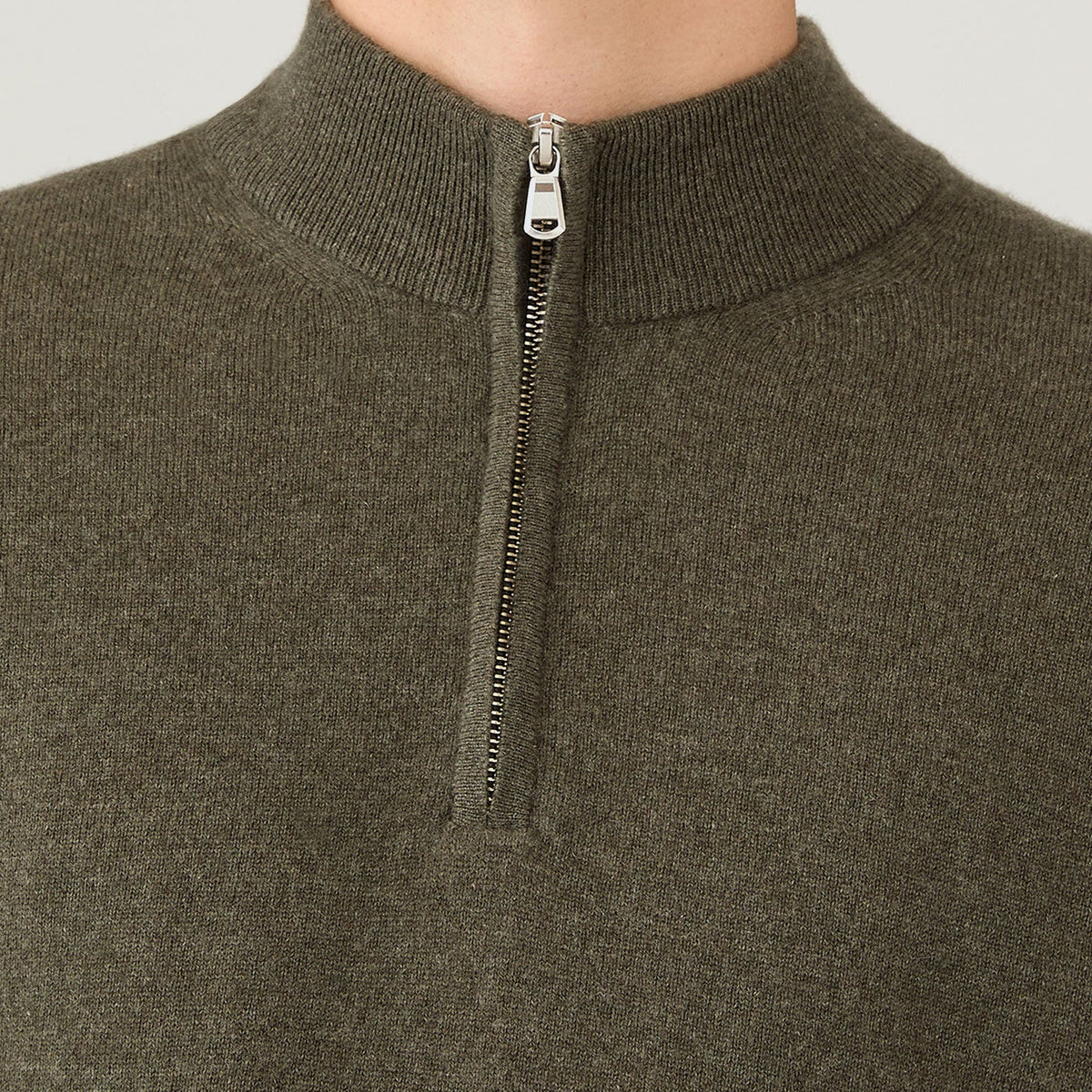Sunspel Cashmere Half Zip Khaki