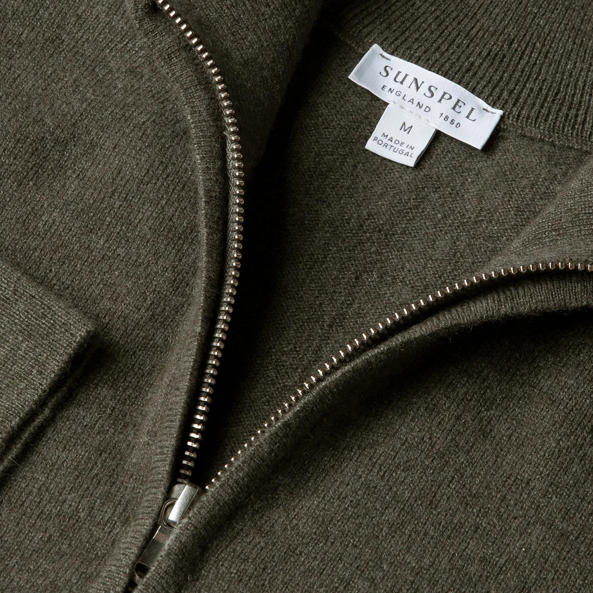 Sunspel Cashmere Half Zip Khaki