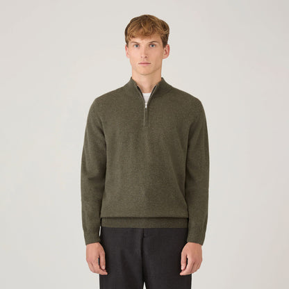 Sunspel Cashmere Half Zip Khaki