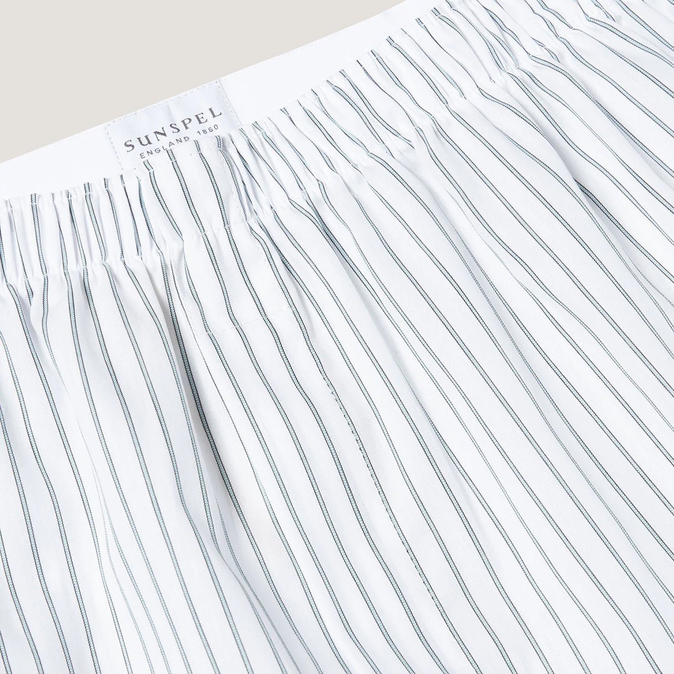 Sunspel Classic Boxer Short White / Blue / Green Archive Stripe - The Sporting Lodge