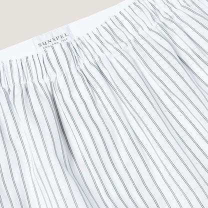Sunspel Classic Boxer Short White / Blue / Green Archive Stripe - The Sporting Lodge